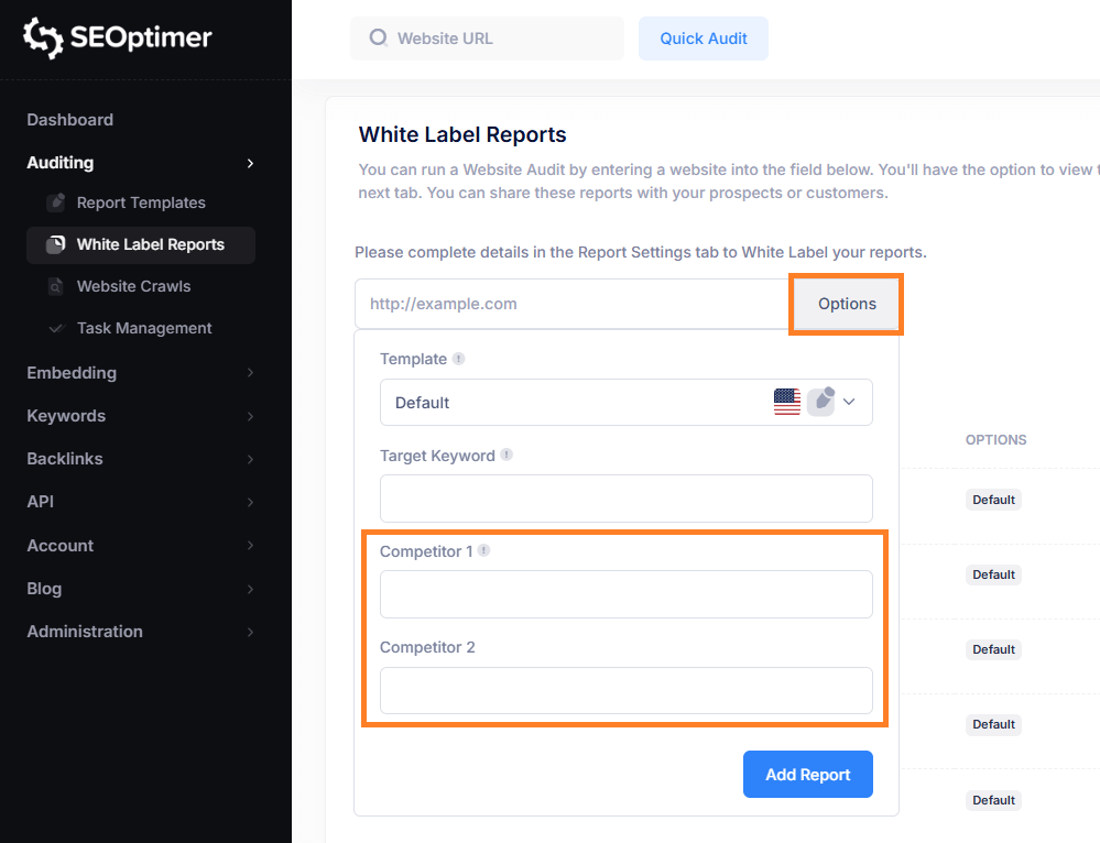 Adding a competitor to your audit report